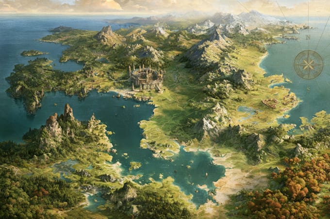 draw a fantasy map illustration