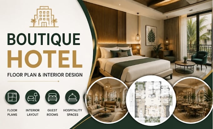 create boutique hotel design and interior floor plan drawings