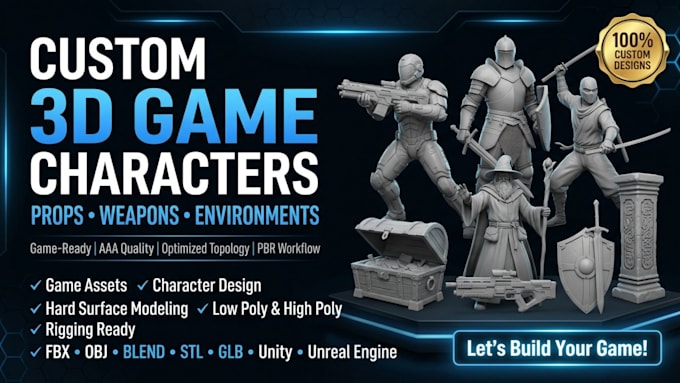 create custom 3d game characters, props, weapons, and game assets