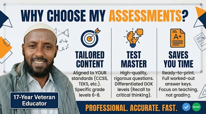 create custom middle school math tests and quizzes