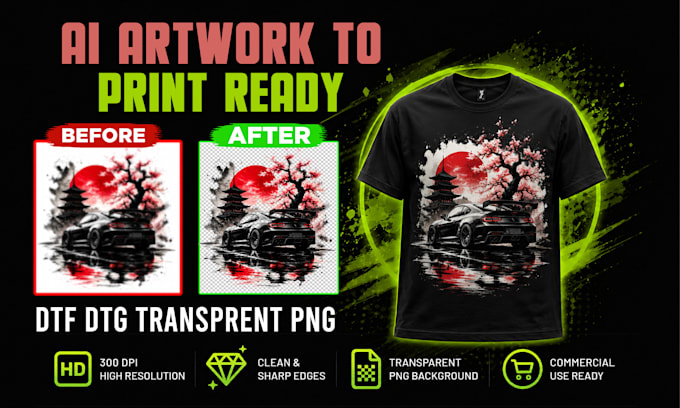 clean up ai generated t shirt design for dtf dtg and screen printing