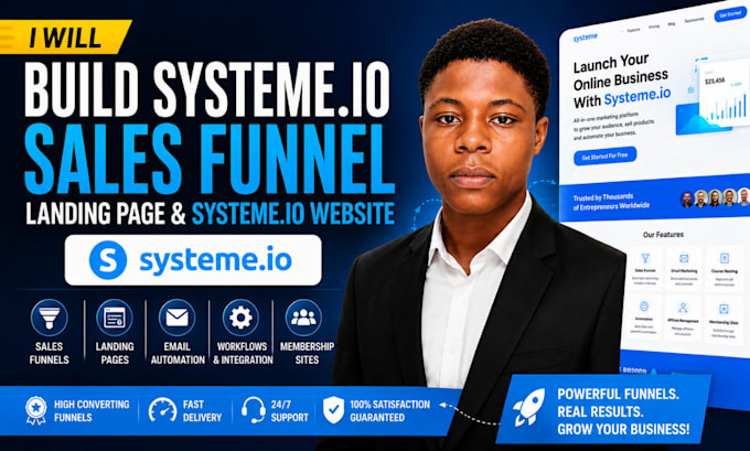 build systeme io sales funnel, landing page, and systeme io website