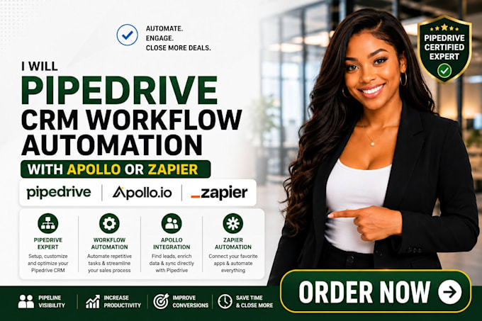 setup pipedrive crm workflow automation with apollo or zapier, pipedrive expert