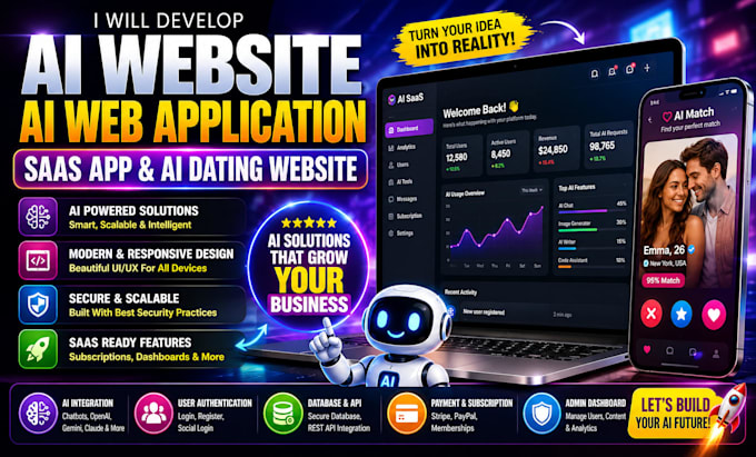develop ai website, ai web application saas app, ai dating website development