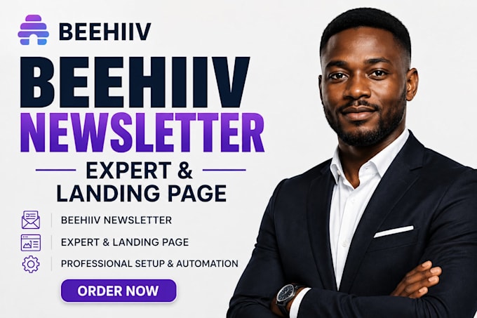 design beehiiv newsletter, landing page, website setup automation