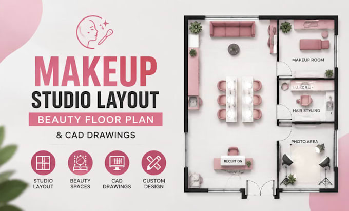 design makeup studio layout, beauty flooor plan cad drawings
