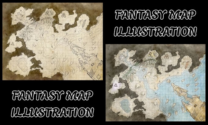 custom fantasy map illustration, rpg world map design for game and dnd campaign