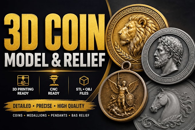 create print ready 3d coin and bas relief models
