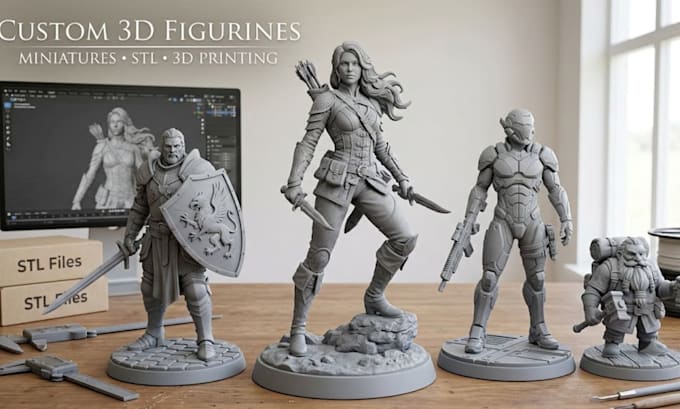 create custom 3d printable fugurines miniatures statues and stl models