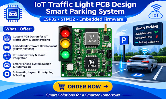 pcb design smart parking system, iot traffic light esp32 stm32 embedded firmware