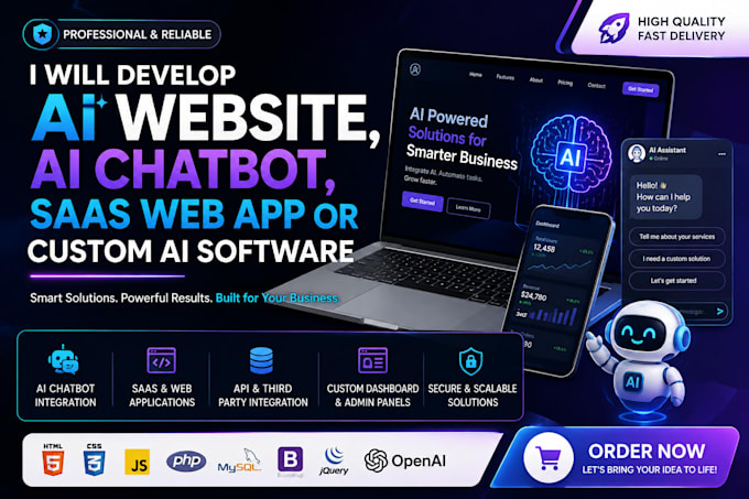 develop an ai website, ai chatbot, saas web app or custom ai website