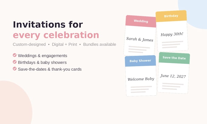 design wedding, birthday, and event invitation cards