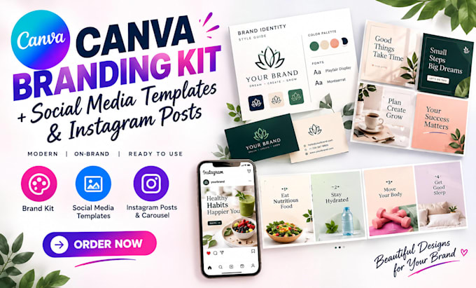 design canva branding kit, social media templates and instagram posts, carousel