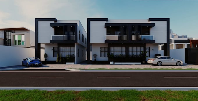 produce cgi building external for presentation,terraced property visual,driveway
