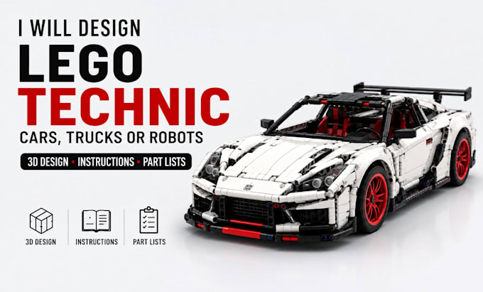 design lego technic cars, trucks, robots with instructions