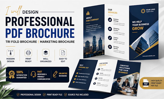 design professional pdf brochure, tri fold brochure, marketing brochure