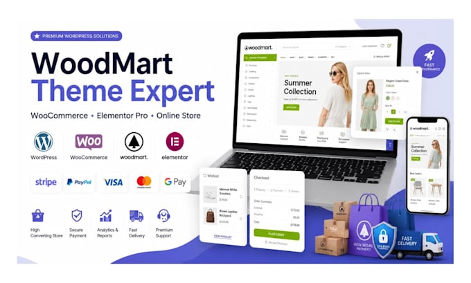 build a high converting woocommerce website using wordpress, elementor, woodmart