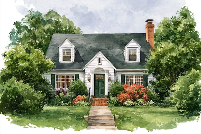 unique style watercolor house portrait