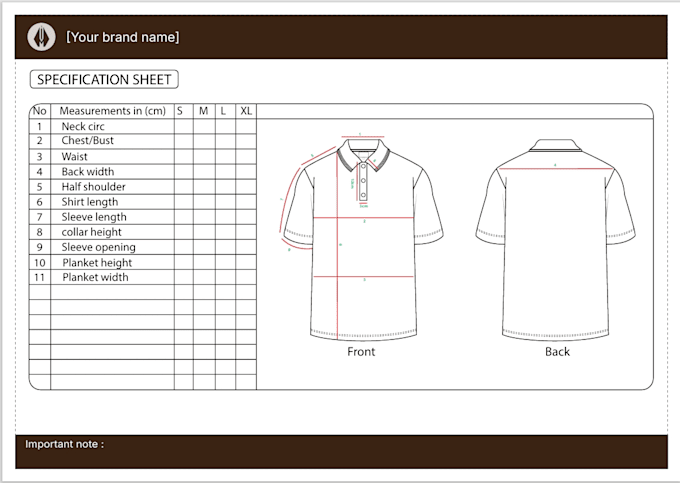 design a complete polo shirt tech pack and technical flats
