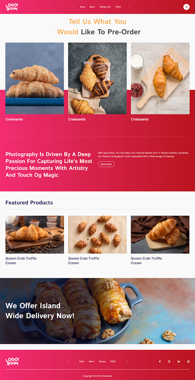 sweet cake bakery website UI UX design