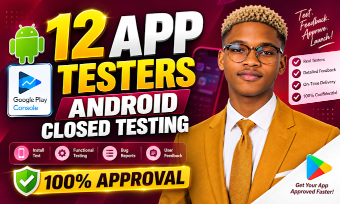 provide 12 testers for google play closed testing and andriod app testing