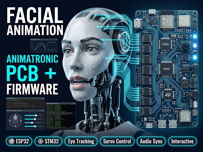 build interactive, facial animation animatronic pcb and firmware solutions