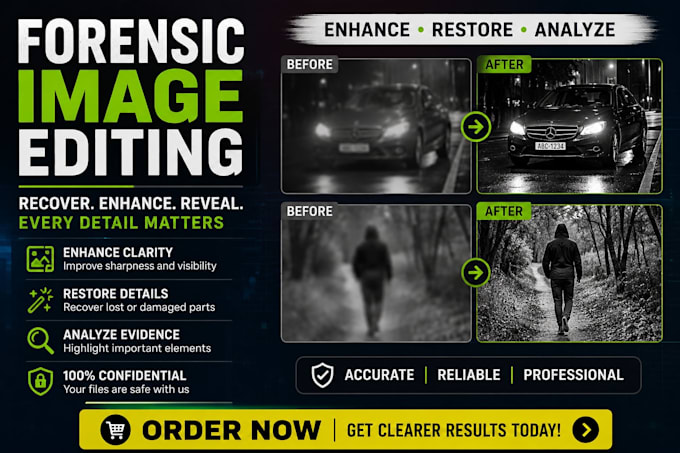 do forensic image editing, enhancement, photo restoration clarification