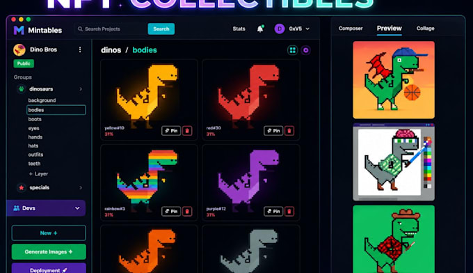 create pixel nft collection with unique traits rarity and metadata