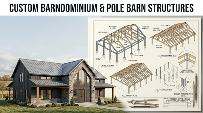 design barndominium plans, pole barn house plans and permit drawings