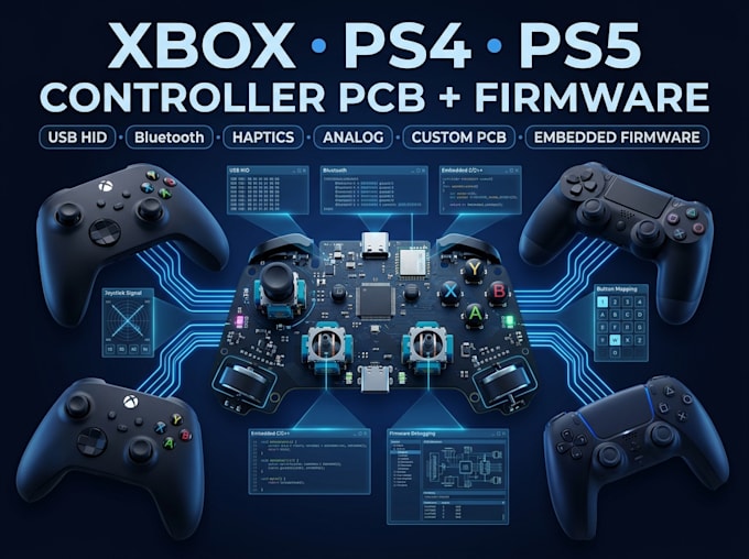 design xbox one series x ps4 ps5 controller pcb and embedded firmware