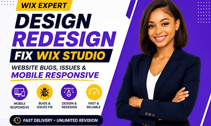 design redesign wix website fix wix studio website bug, issues mobile responsive