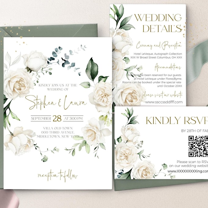 design eco friendly digital wedding invitation suite with qr code rsvp
