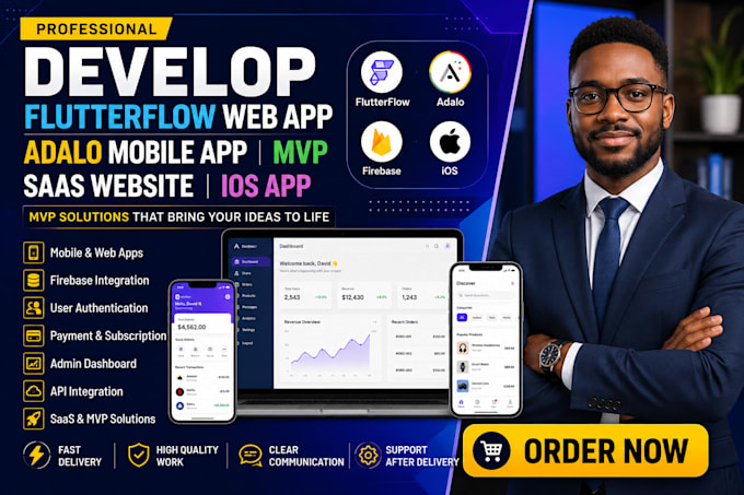 develop flutterflow web app adalo mobile app mvp flutter flow saas website ios