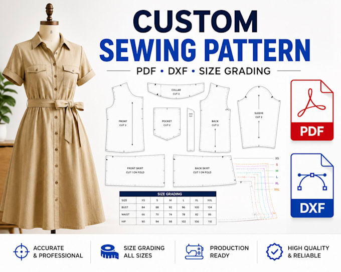 create custom sewing patterns with grading in PDF and dxf
