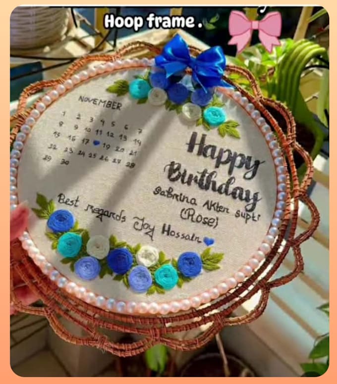 create custom hand embroidered name hoop art for gift