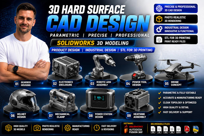 3d hard surface parametric cad design solidworks 3d modeling stl for 3d printing