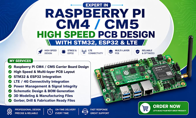 raspberry pi cm4 cm5 high speed pcb design with stm32 esp32 lte module