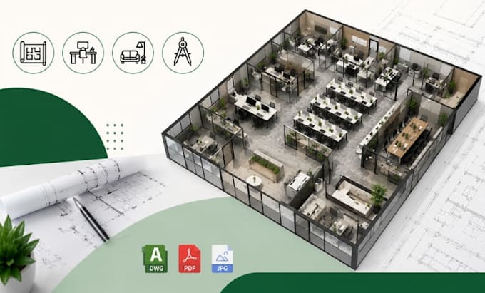 design office space planning, office layout and autocad floor plans