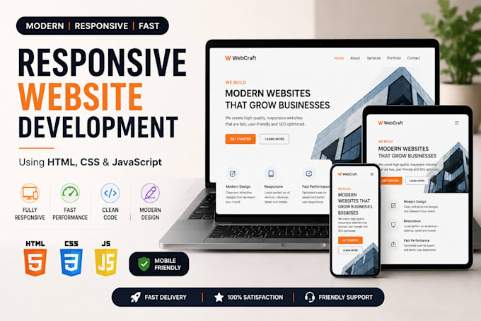 create a responsive website using HTML CSS and javascript