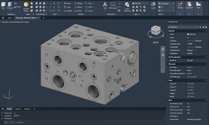 design hydraulic manifold block cad, cnc machining and step technical files