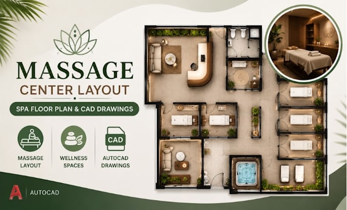 design massage center layout, spa floor pla cad drawings