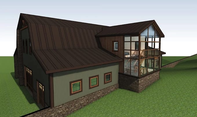 design a custom barndominium floor plan with 3d renders