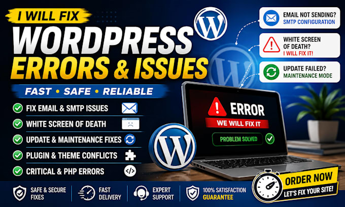 fix wordpress SMTP, white screen, update and critical errors