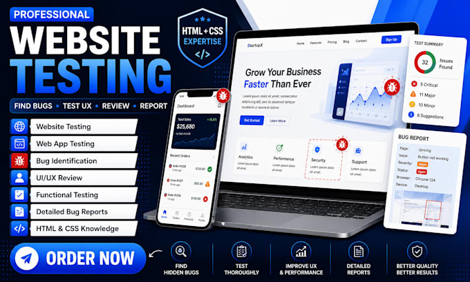 test your website and provide detailed QA feedback report