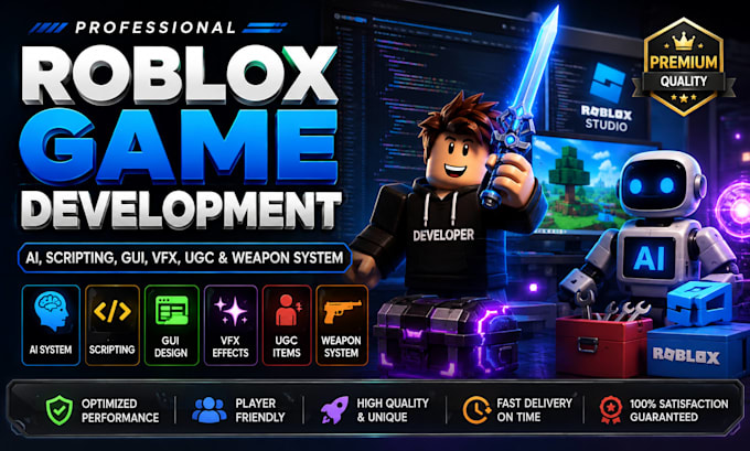 develop roblox ai, scripting, gui,vfx, and weapon system