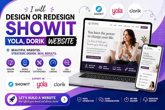 design or redesign showit template, yola, dorik responsive website