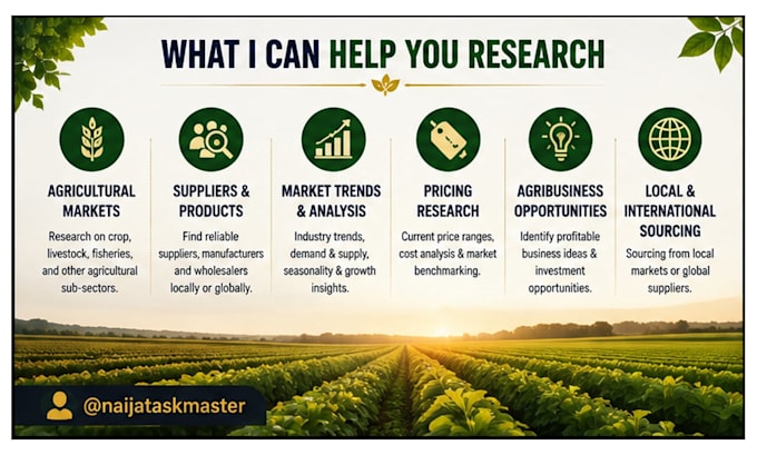do agricultural research and supplier sourcing