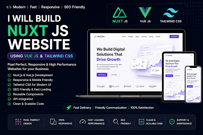 create a website using tailwind CSS nuxt js, vue js