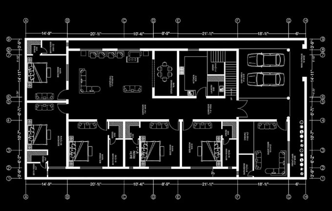 draw house plan for construction documentation,  furnished cad floor plan design