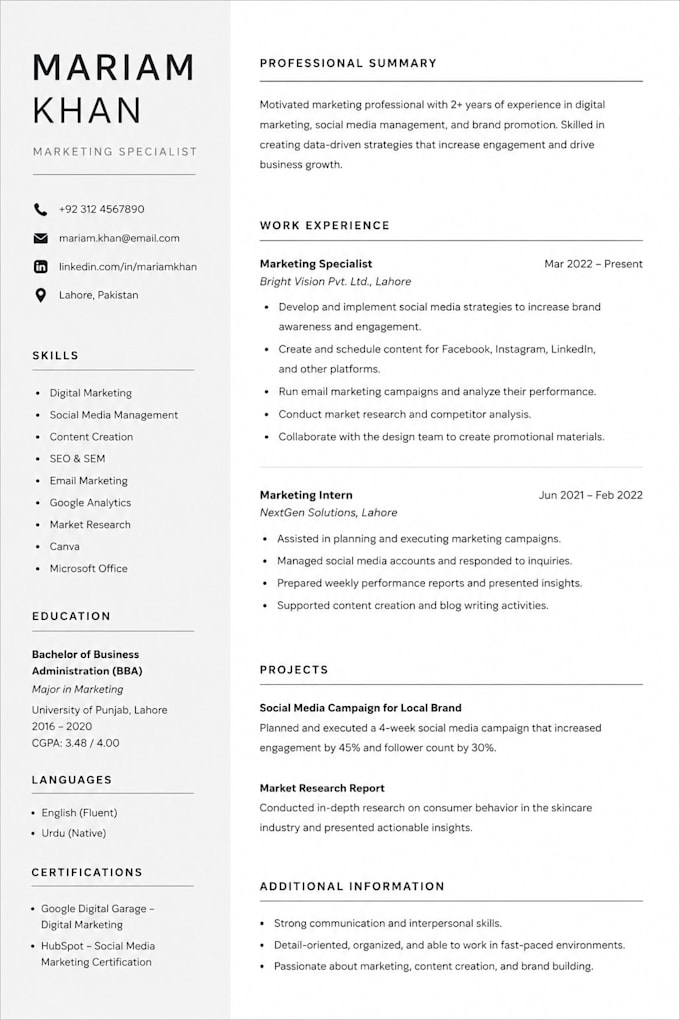 design a professional CV or resume